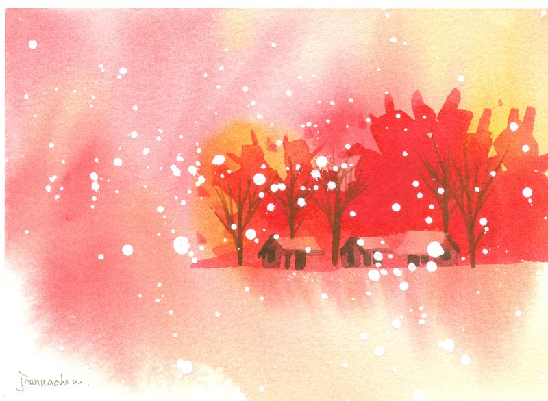 樱红系树林系列r2-水彩手绘限量版明信片/圣诞卡 - 卡片/明信片 - 其他材质 红色