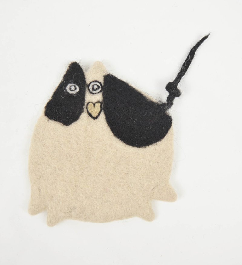 羊毛毡肥动物杯垫-圆猫-公平贸易 - 杯垫 - 羊毛 白色