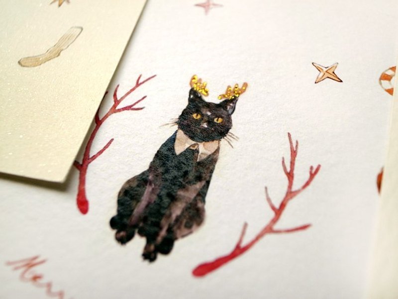 *★ 闪亮鹿角小猫咪卡片 ★* - 卡片/明信片 - 纸 白色