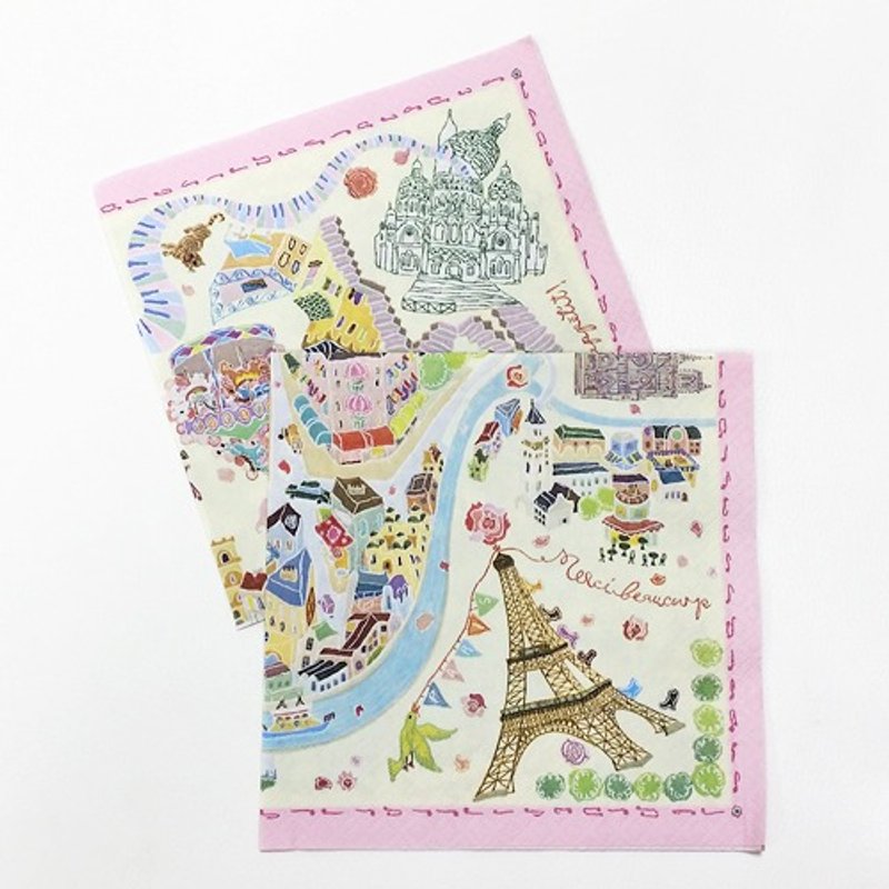 Aimez le style 蝶古巴特餐巾纸 2入【巴黎彩绘地图(00064)】 - 木工/竹艺/纸艺 - 纸 多色