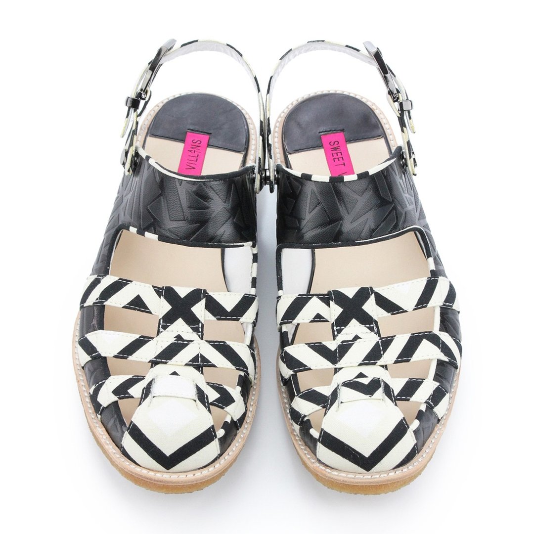 Ancient Greek M1149 BlackWhite leather sandals - 男女凉鞋 - 真皮 白色