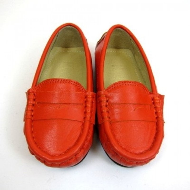 堡贝王真皮手工鞋kids【绵羊/胶底/橙色】 - 童装鞋 - 真皮 红色