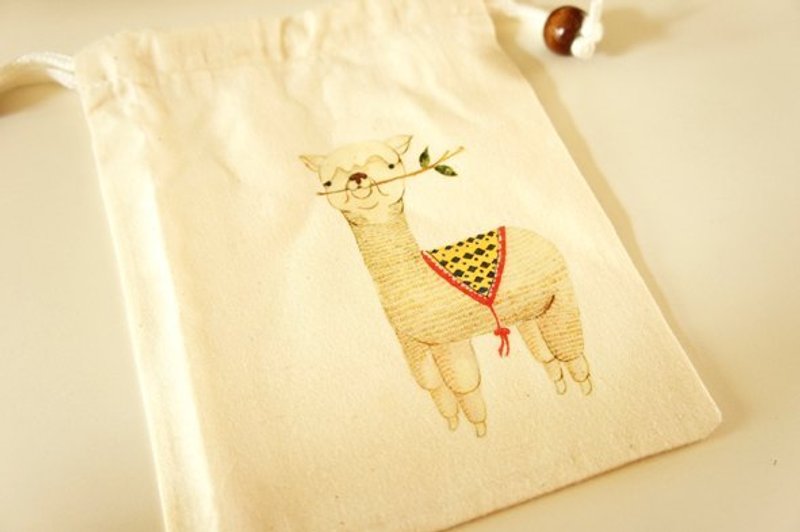 【针线球】法令羊驼手工车缝棉麻束口袋 - 其他 - 其他材质 白色