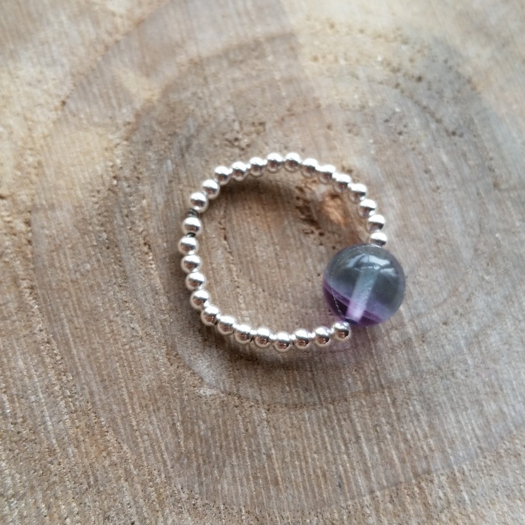 Please provide size when order- 925 silver ring with flourite紫蓝萤石 925纯银小圆珠戒指 - 戒指 - 宝石 蓝色