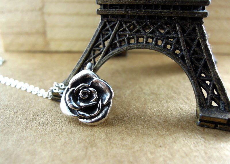 玫瑰 纯银项链 锁骨链 (立体款) /母亲节/礼物/纪念日/情人节 - 锁骨链 - 其他金属 白色