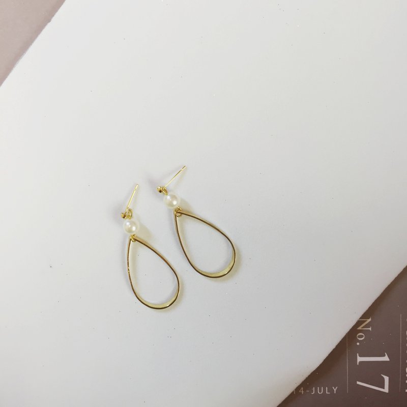 Marygo［简约的水滴圆与珍珠］耳环 - 耳环/耳夹 - 其他金属 