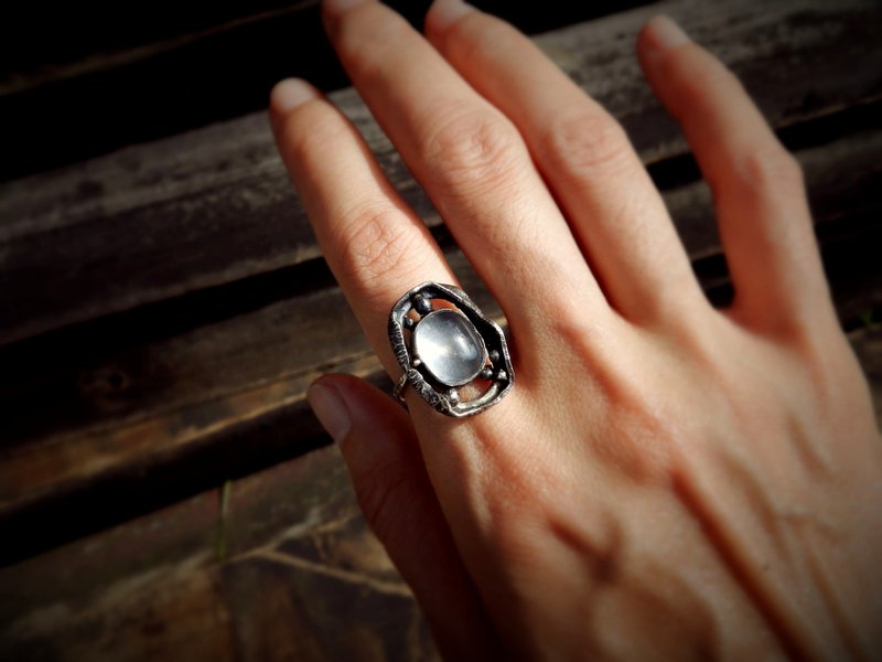 【 粉晶 . 纯银 . 腐蚀与重生I 】 - 戒指 - 宝石 粉红色