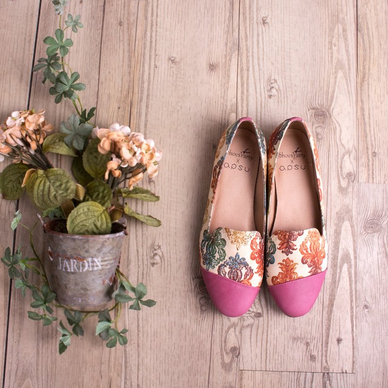 ----------Shoes Party----------古典巴洛克图腾欧贝拉  /女鞋/手工订制/日本布料 - 芭蕾鞋/娃娃鞋 - 其他材质 粉红色