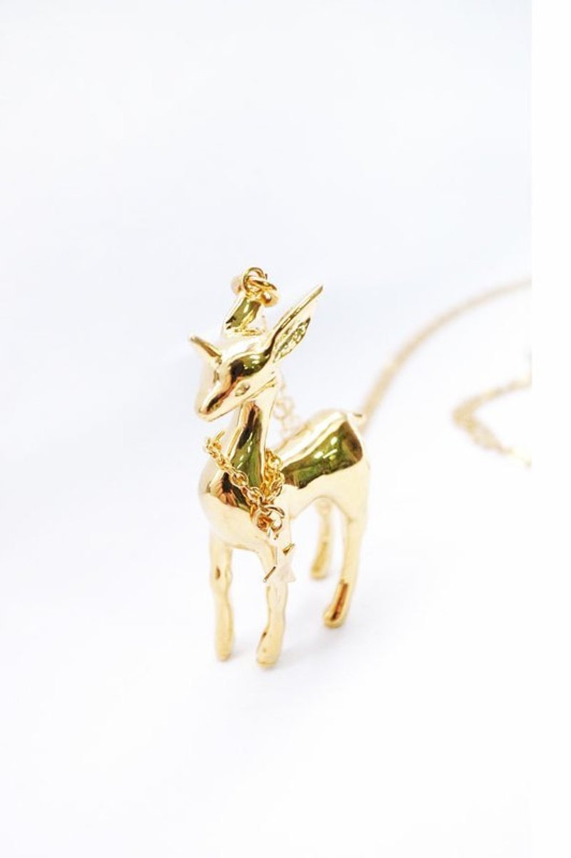 Human Free系列~镀18K金戴项炼独角希望小鹿 - 项链 - 其他金属 金色