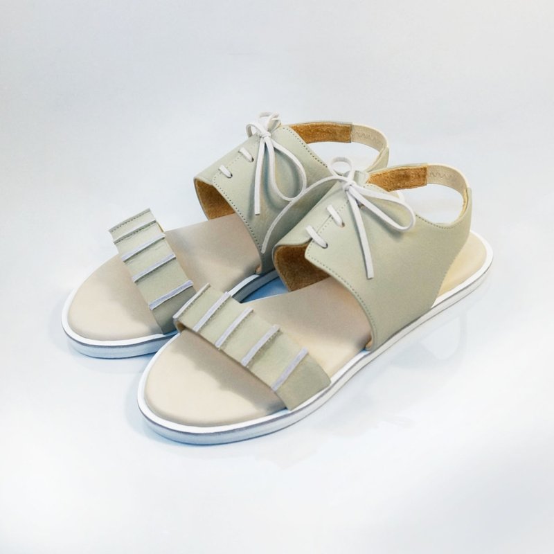 Olive Green-Lace Up sandals - 男女凉鞋 - 真皮 绿色