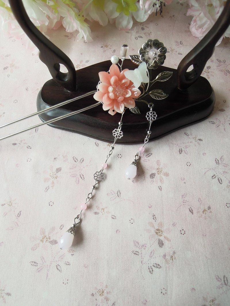 《拢云阁》古典汉服步摇_蝶依荷露-粉 - 发饰 - 其他金属 粉红色