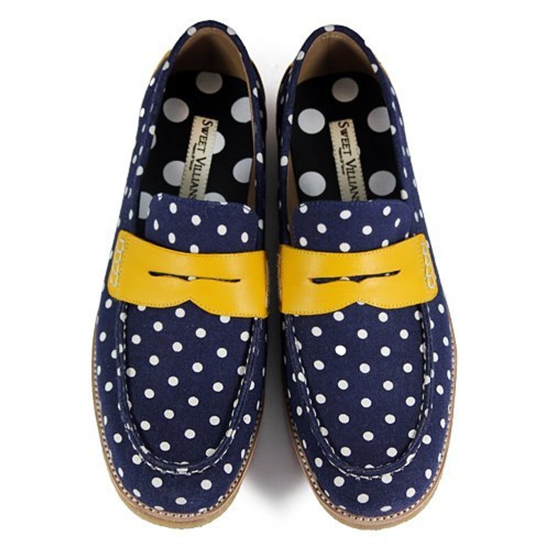 PolkaDot Falling M1108D Navyblue - 女款牛津鞋/乐福鞋 - 棉 蓝色