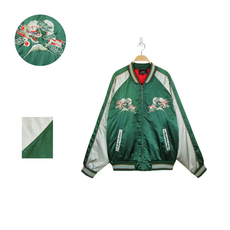 A·PRANK :DOLLY :: 日本古着绿金色缎面横须贺刺绣外套Souvenir Jacket(龙/日本地图) - 男装外套 - 其他材质 