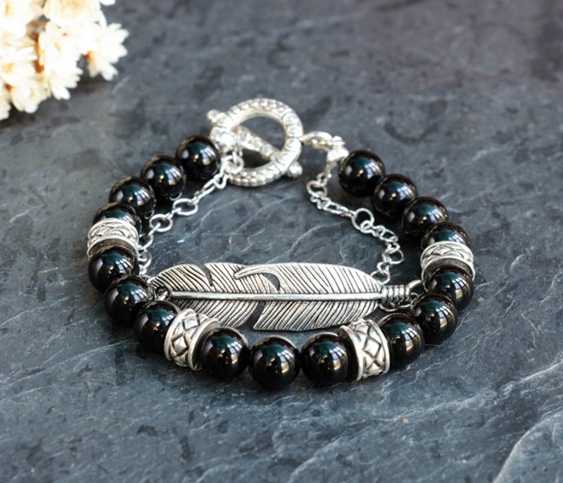 信仰守护者 黑玛瑙双层手链 FitterHandmade 天然石手创 极简几何 个性化 圣诞节 情人节 生日礼物 纪念日 交换礼物 - 手链/手环 - 其他金属 