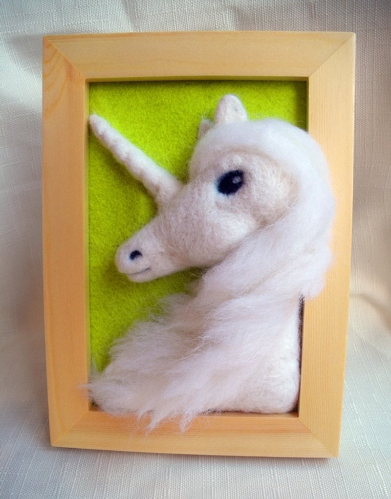 【羊毛氈】 白色独角兽 原创 羊毛毡相框画 - 相簿/相册 - 羊毛 白色