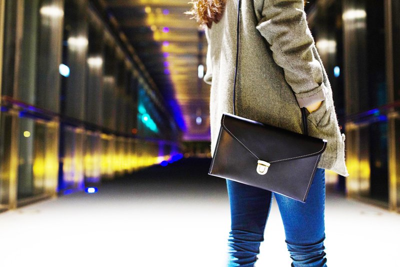 【插扣信封手拿包】ZiBAG-009 / 深蓝 - 手拿包 - 真皮 蓝色