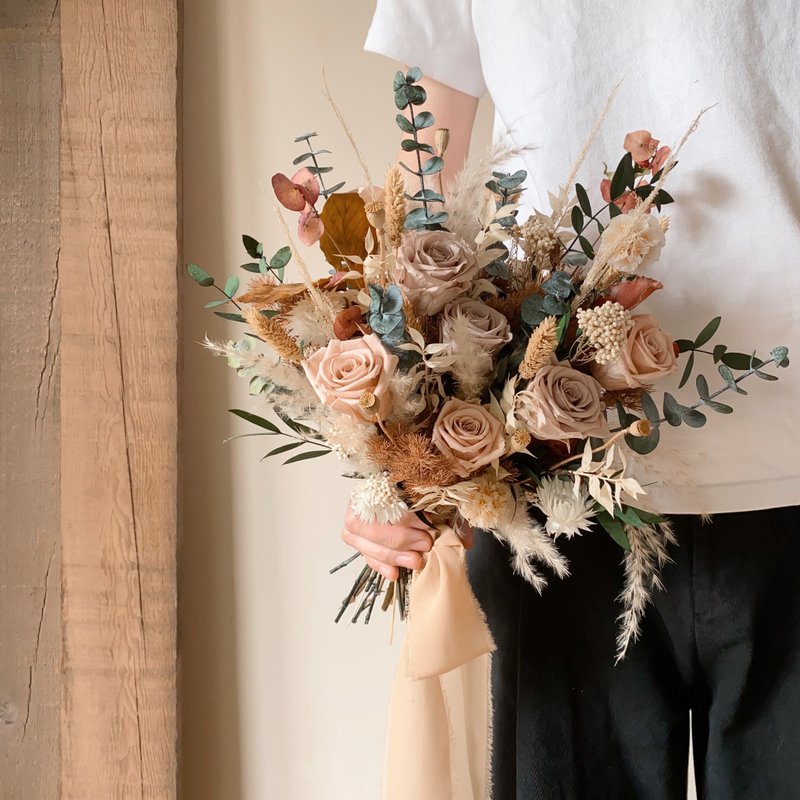 永生花捧花 波西米亚风捧花 - 干燥花/捧花 - 植物．花 卡其色
