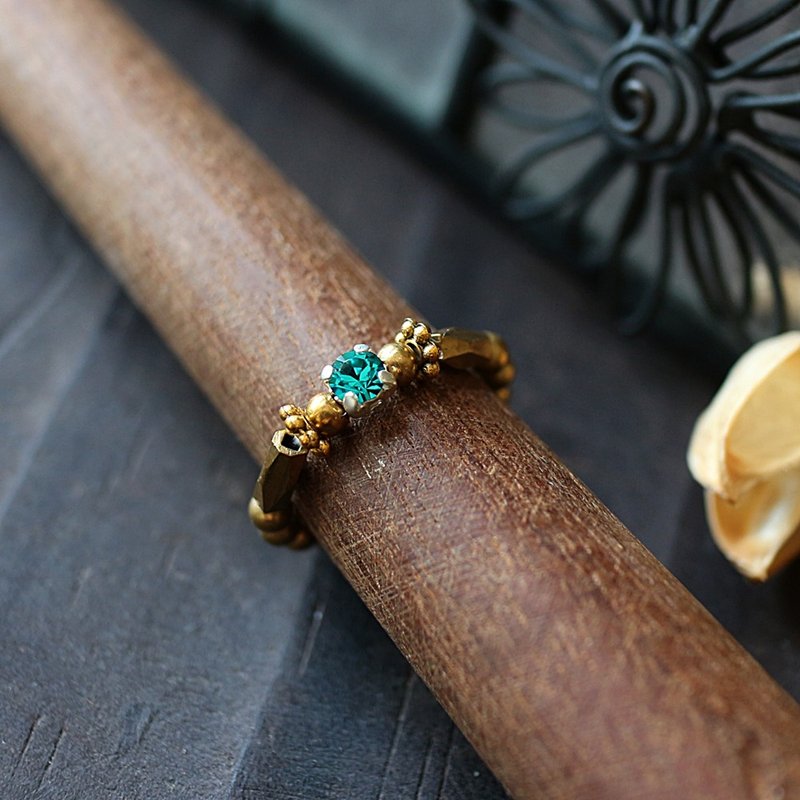 EF流金岁月NO.193蓝绿色水钻典雅黄铜弹性戒指 尾戒 脚戒 - 戒指 - 其他材质 蓝色