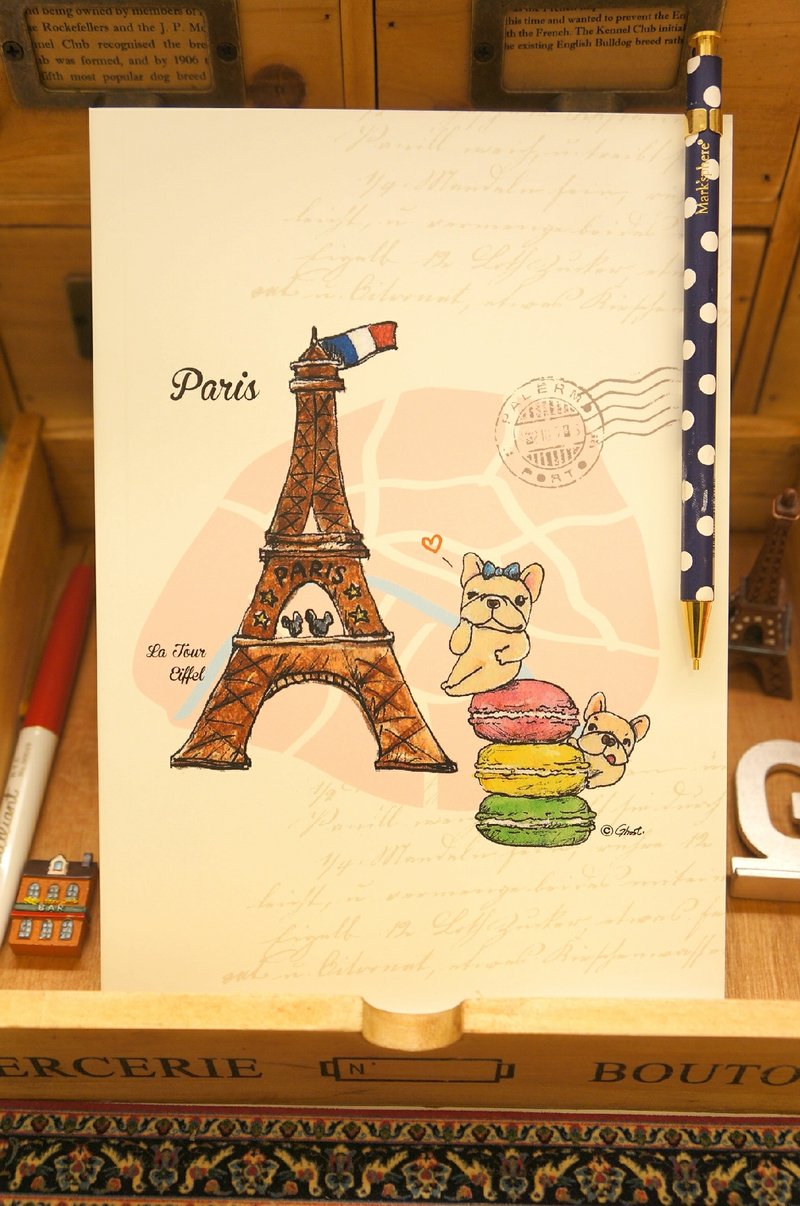 A5笔记本-巴黎马卡龙法斗 - 笔记本/手帐 - 纸 白色