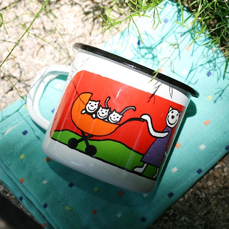 Smaltum布拉格 珐琅杯 五喵一家_雪白(350ml)〈FDN000179〉 - 咖啡杯/马克杯 - 珐琅 白色