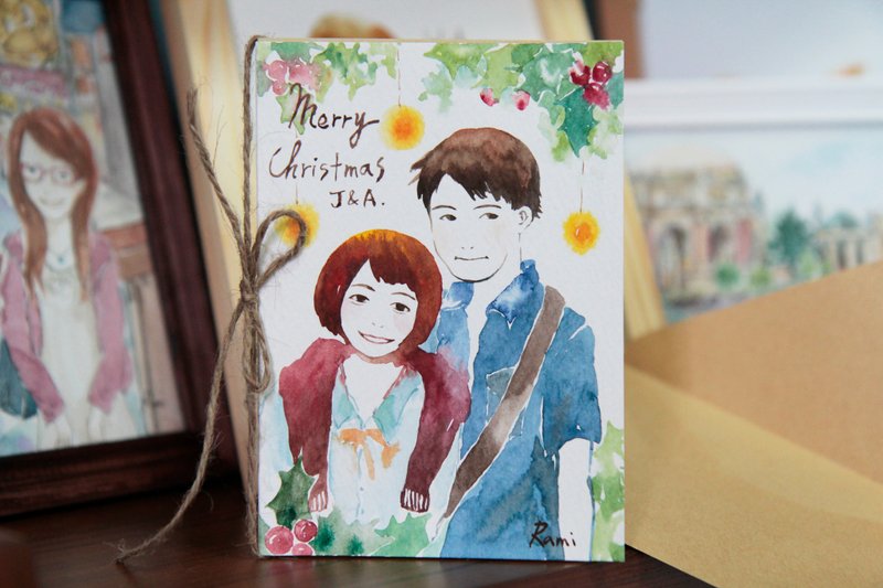 专属水彩圣诞卡片/订制画卡片/情侣圣诞/生日卡/好友绘制 - 卡片/明信片 - 纸 