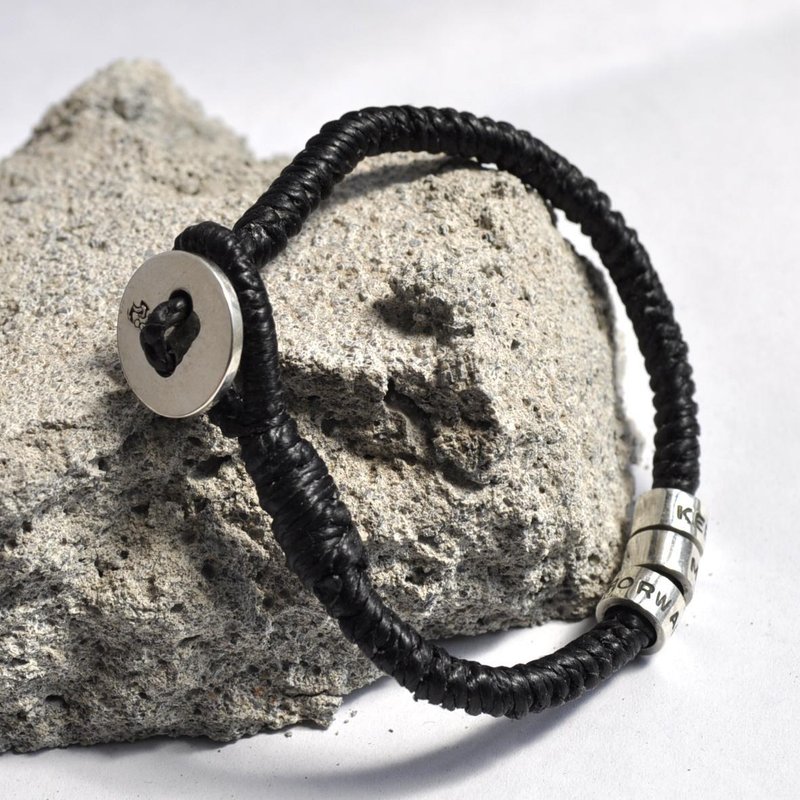 KEEP MOVING FORWARD勇往直前蜡线手环 纯银 - 手链/手环 - 纯银 黑色