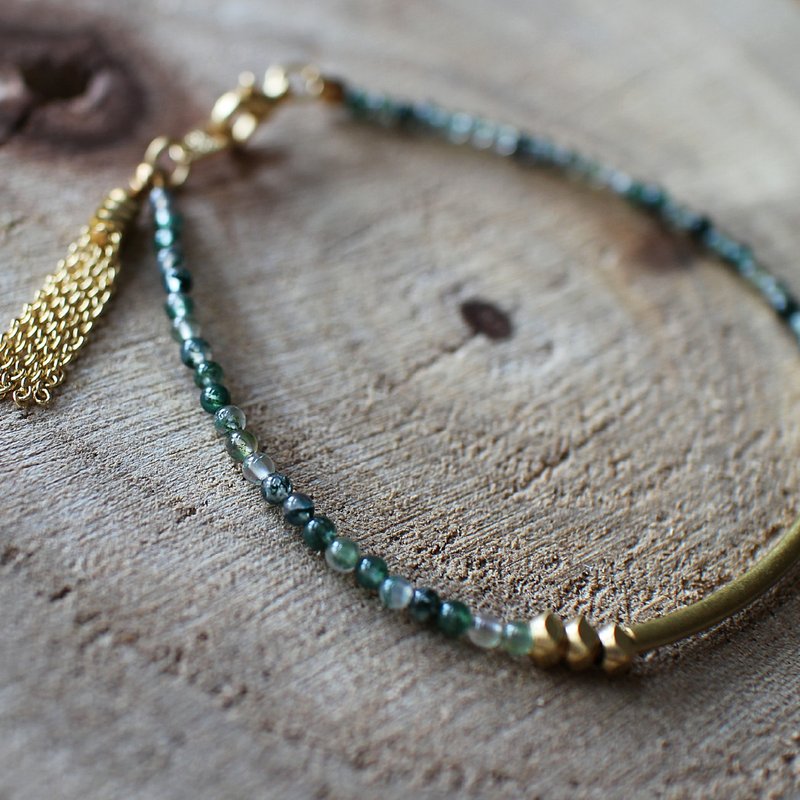 Muse自然风系列NO.57绿色绿水草玉髓细铜手链 - 手链/手环 - 其他材质 绿色