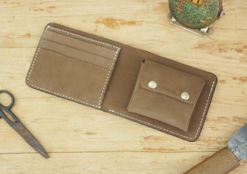 【磨面牛皮】SHOW品味深色短夹 （五金配件刻字） - 皮夹/钱包 - 真皮 橘色