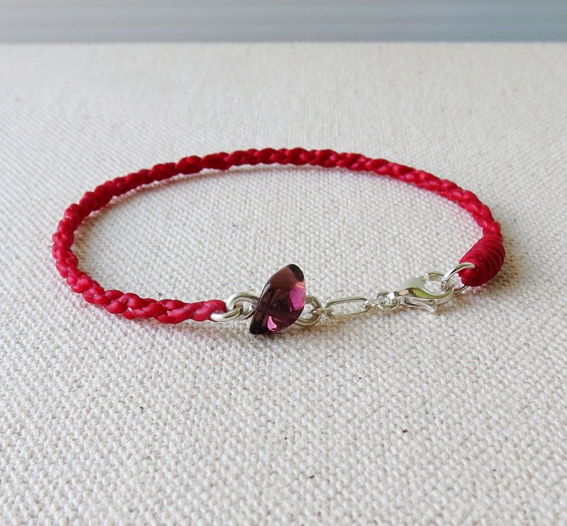 罂［恋·链］粟】纯银***时尚幸运祈愿蚕丝蜡线不定形酒红碧玺手链***[四股编] - 手链/手环 - 其他材质 