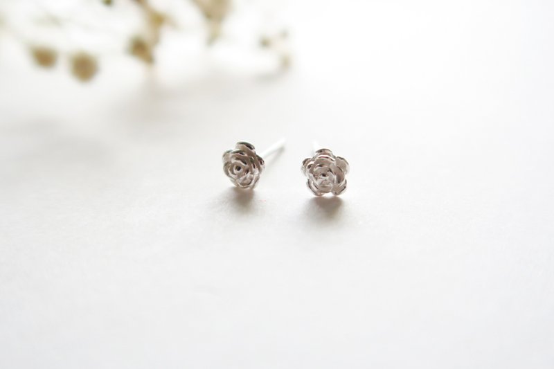925纯银 野玫瑰 耳环 或 耳夹 一对 - 耳环/耳夹 - 纯银 灰色