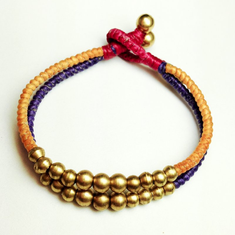 糖果乐园。Double系列◆Sugar Nok◆手编蜡线黄铜手链 - 手链/手环 - 防水材质 紫色