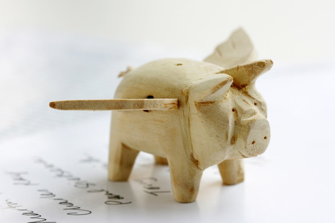 木制手工 小飞猪 摆饰 玩偶  Wooden Flying Pig - 其他 - 木头 咖啡色