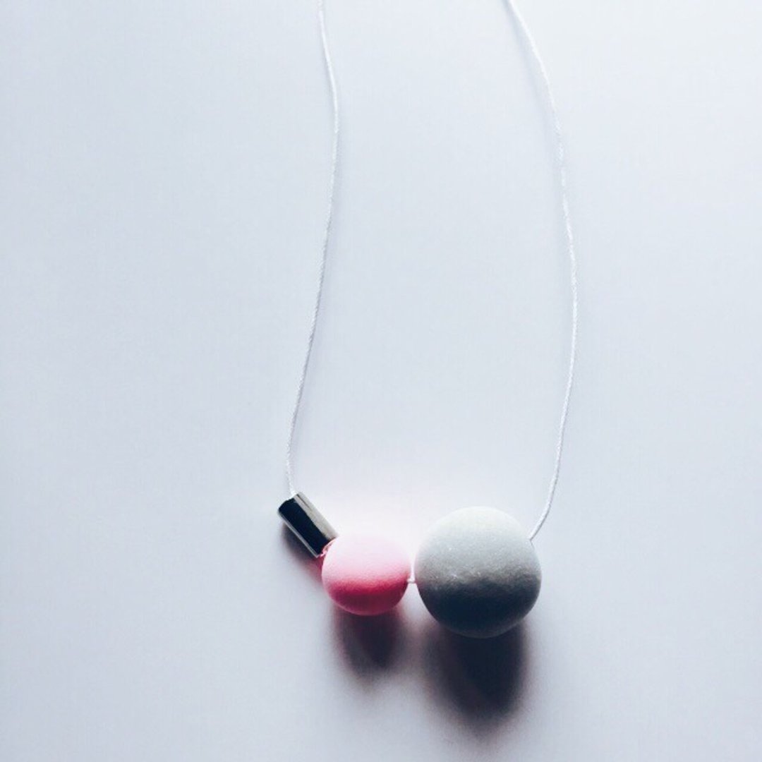 粉红拼灰轻黏土长项链●Marshmallow Necklace● - 长链 - 粘土 粉红色