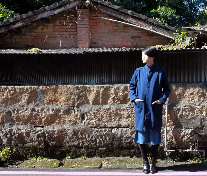 OMAKE 丹宁帆布中性Shop Coat 大衣 / navy - 女装休闲/机能外套 - 棉．麻 