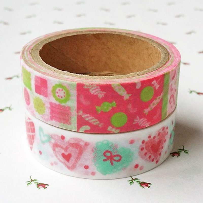 日本 amifa 和纸胶带 2015 情人节系列 2入组【30020 甜点&爱心 (绿)】 - 纸胶带 - 其他材质 多色