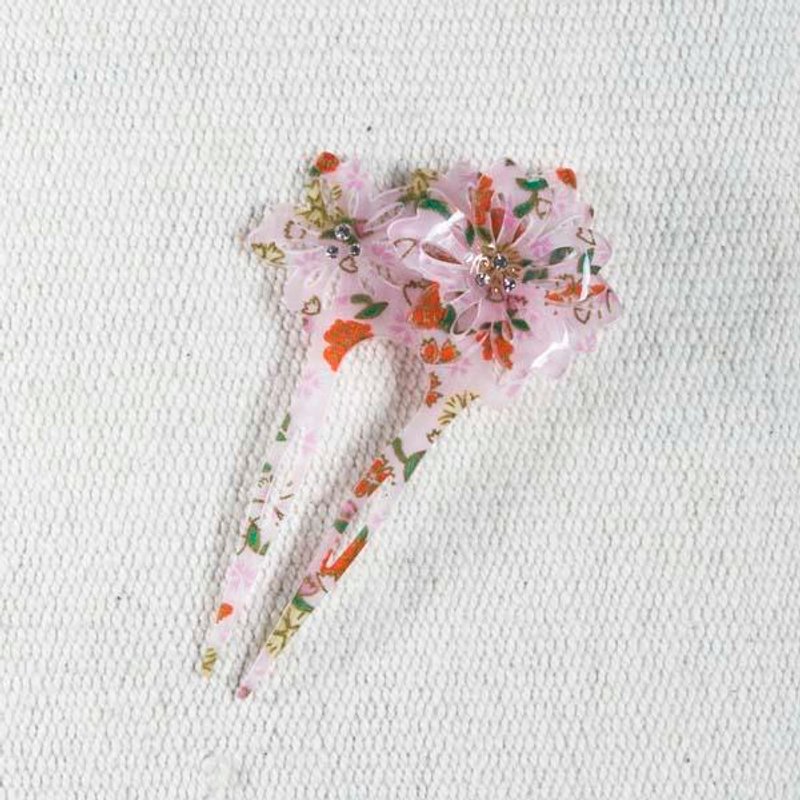 拈樱,重樱,扇形发簪,发插-粉 - 发饰 - 压克力 粉红色