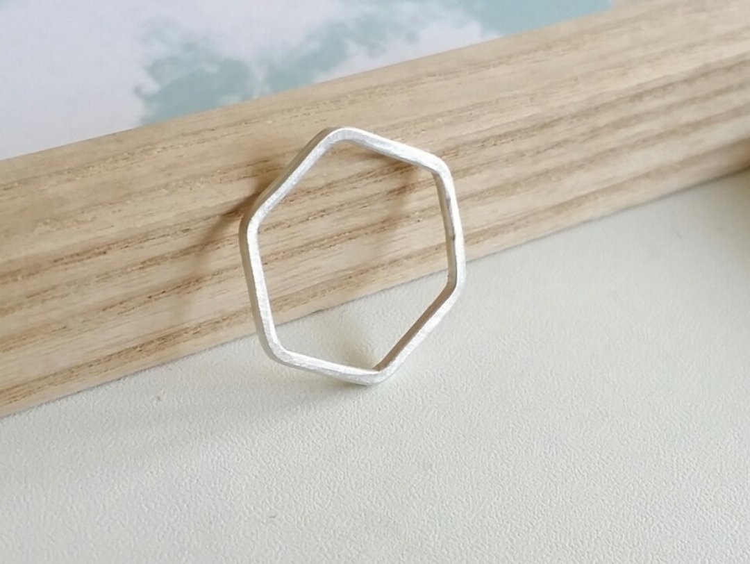 纯银戒,夏日轻饰品,纯银手工配饰,六角 - 戒指 - 其他金属 白色