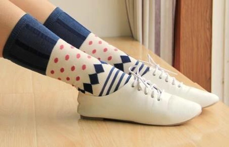 点点条纹冰淇淋袜子 ( 栗子草莓) - 袜子 - 棉．麻 蓝色