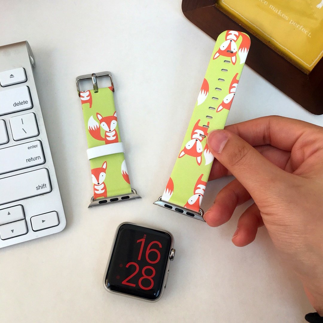 Apple Watch Series 1 - 5 青绿色狐狸图案手表带 38 40 42 44 mm - 表带 - 真皮 