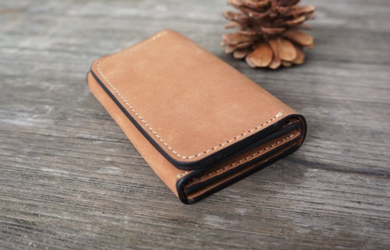 【磨面牛皮】厚实感个性短夹 （免费印制、包装服务） - 皮夹/钱包 - 真皮 橘色