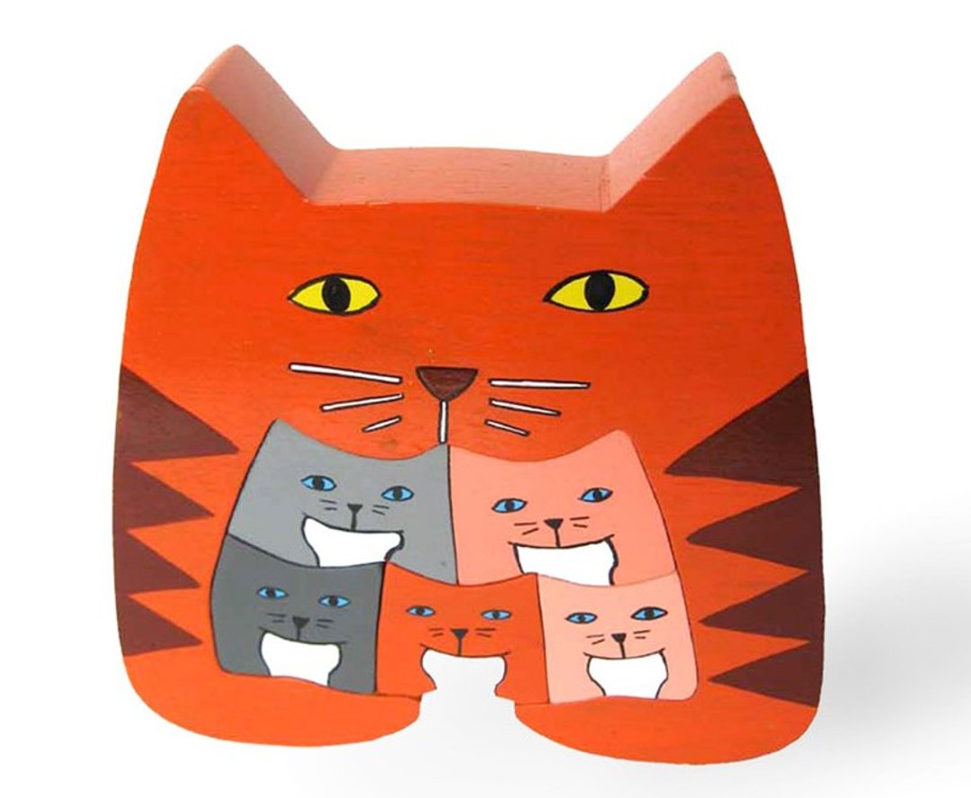 猫猫家族拼图＿公平贸易 - 玩具/玩偶 - 木头 红色
