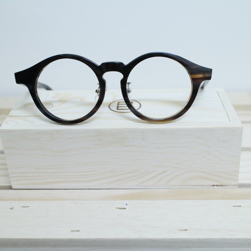 新版复古圆框 手工纯牛角眼镜 小瑕疵 出清价 弹簧脚 咖啡牛角 - 眼镜/眼镜框 - 其他材质 咖啡色