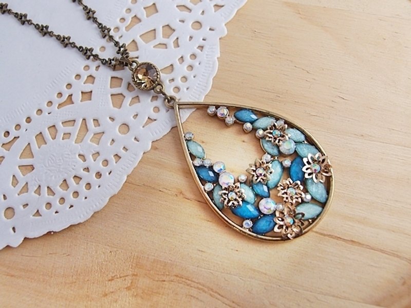 西西丫法。CN0120-1。常夏。蓝色款宝石水滴 x 水钻 x 星星古铜长项链  - 项链 - 其他材质 蓝色