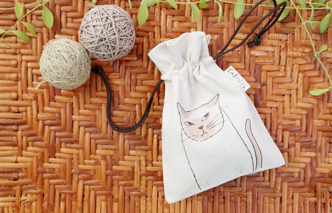SMALL BAG WITH SIAM CAT - 束口袋双肩包 - 棉 卡其色
