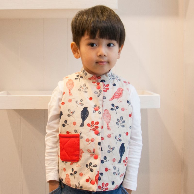童款小鸟儿米色双面铺棉背心(男女款) - 其他 - 棉．麻 卡其色