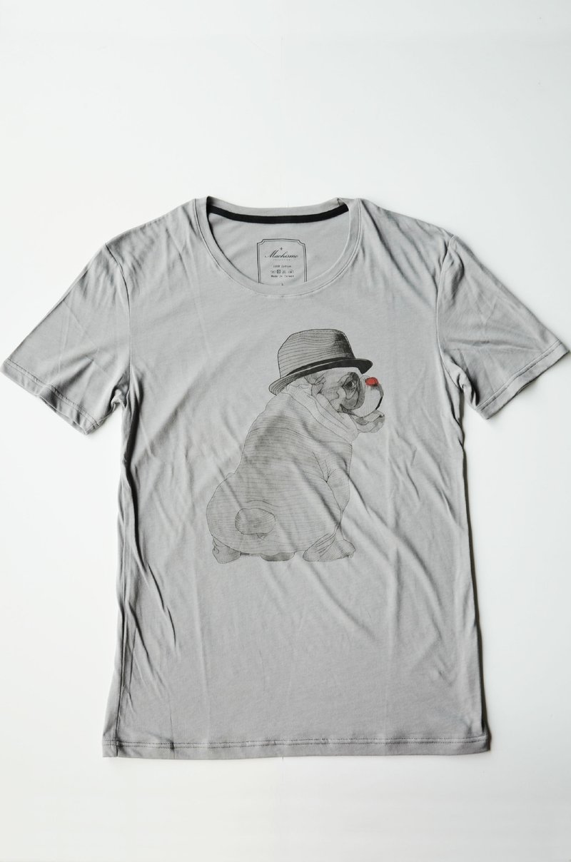 Machismo2014-手绘风绅士法斗犬短T - 女装 T 恤 - 其他材质 灰色