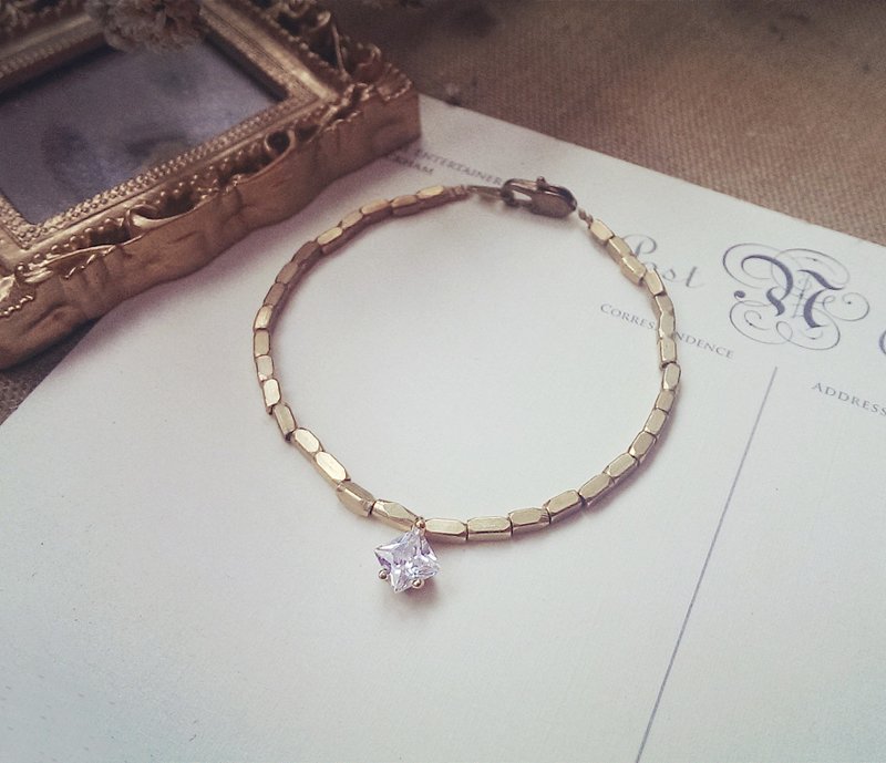 四角闪亮镐石钻　✄  黄铜 手链 - 手链/手环 - 其他金属 金色