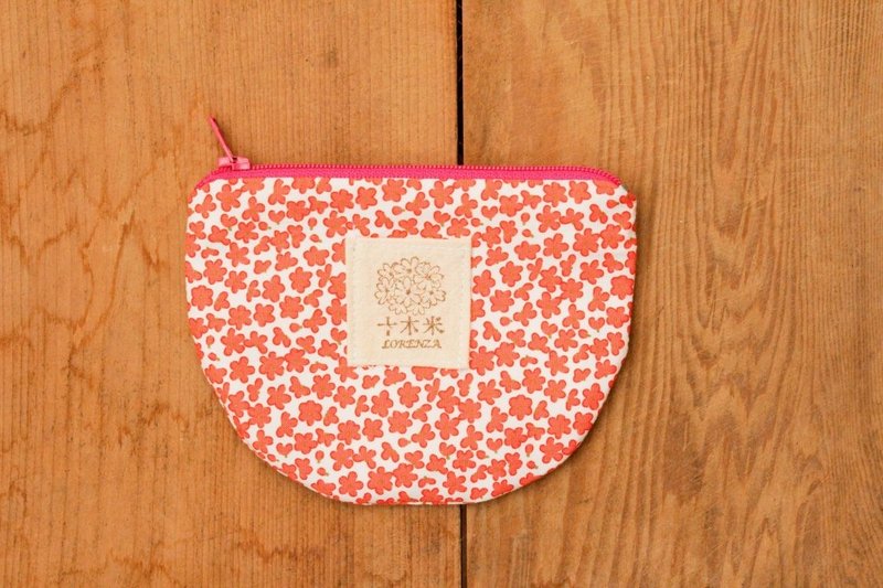 【十木米．Lorenza】桃花朵朵 半饼零钱包 / 小物袋 - 零钱包 - 其他材质 粉红色