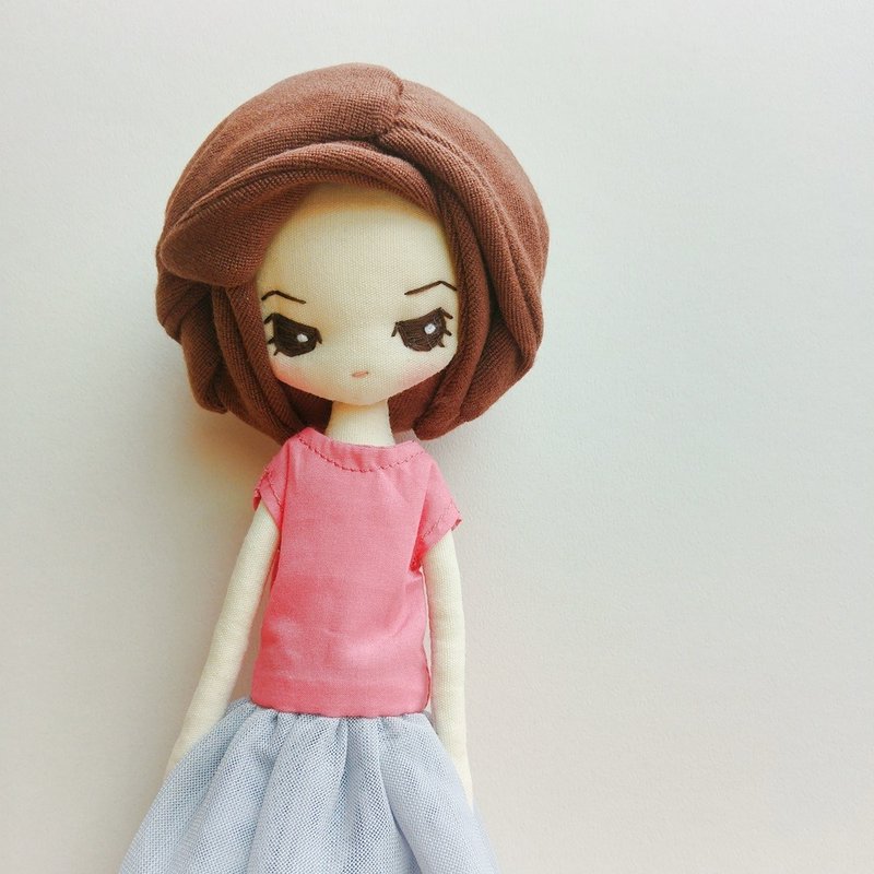 撞色蓬蓬裙女孩(粉红色上衣，浅灰色裙子) - 其他 - 其他材质 粉红色