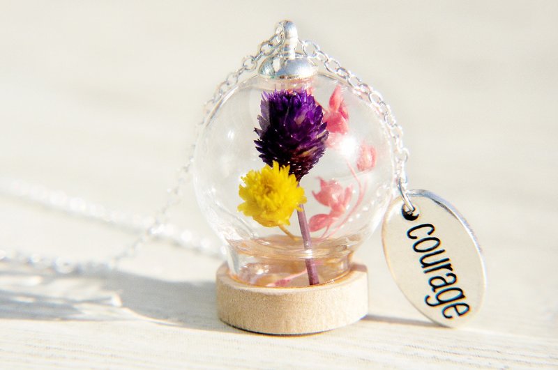 情人节礼物 / 森林系 / 法式玻璃干燥花项链 锁骨链 短链 长链 - 木质森林双色花朵 - 长链 - 玻璃 多色